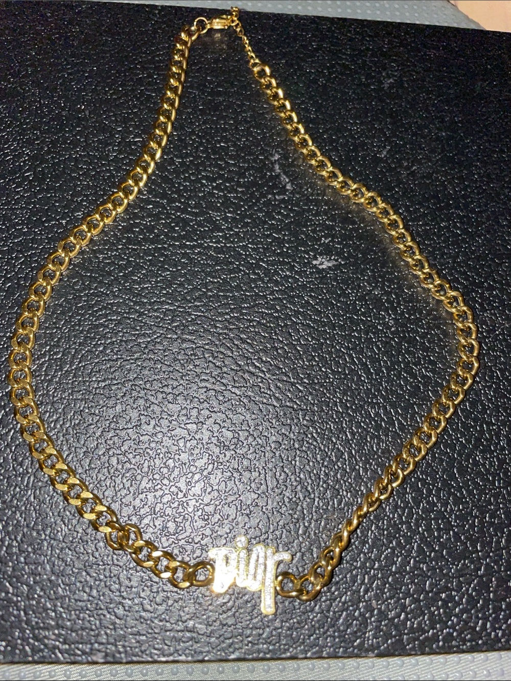 Gold Tone Chain Necklace with Nameplate Accent